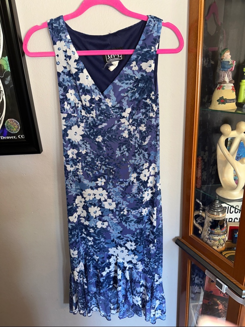 City Triangles Navy and White Floral V-Neck Midi Dress